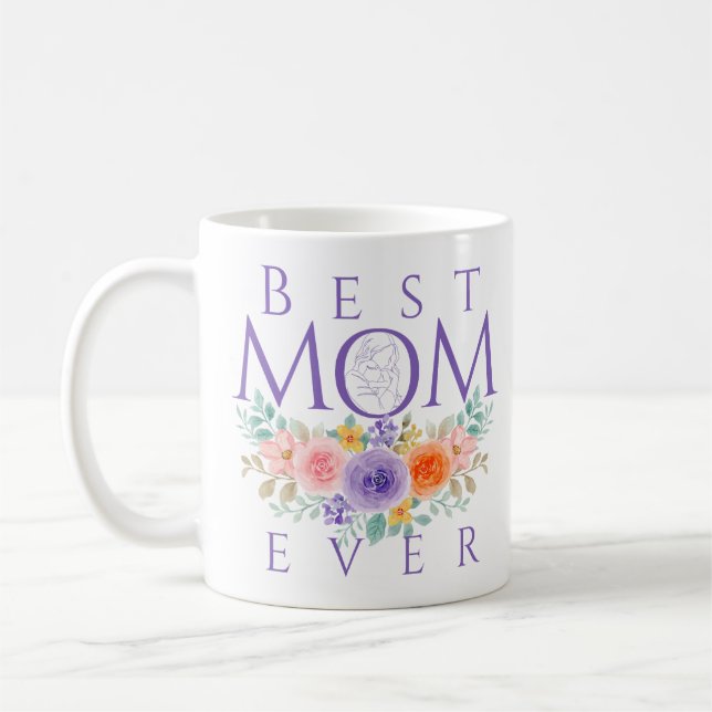 Bästa Mamma någonsin-blommor, Mors dag-citat Kaffemugg (Vänster)