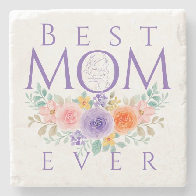 Bästa Mamma någonsin-blommor, Mors dag-citat Stenunderlägg (Framsidan)
