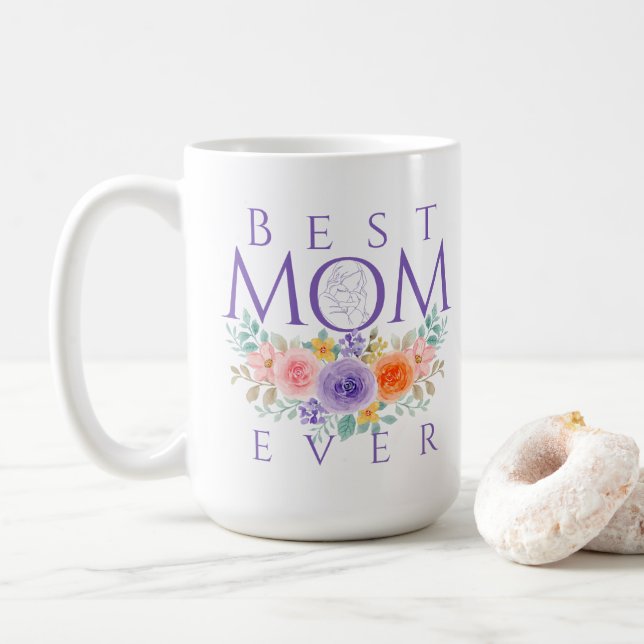 Bästa mamma någonsin blommor, mors dagscitat kaffemugg (Med munk)