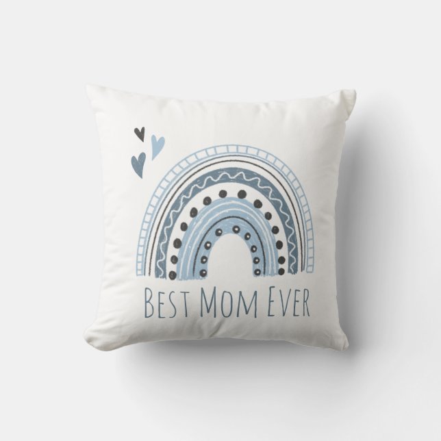 Bästa Mamma någonsin Blue Boho Rainbow Kudde (Framsida)