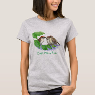 Bästa Mamma någonsin citat Sparrow Cute Bird Famil Tee Shirt