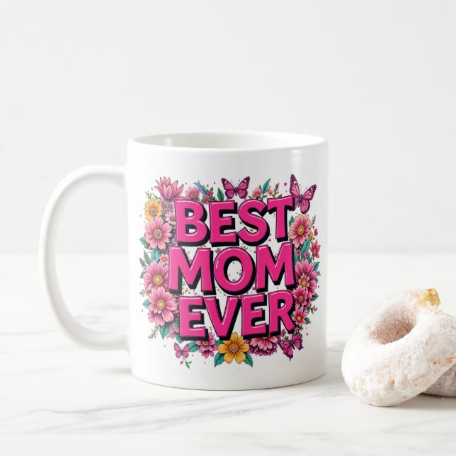 Bästa Mamma någonsin citera Butterflies Rosa Flowe Kaffemugg (Med munk)