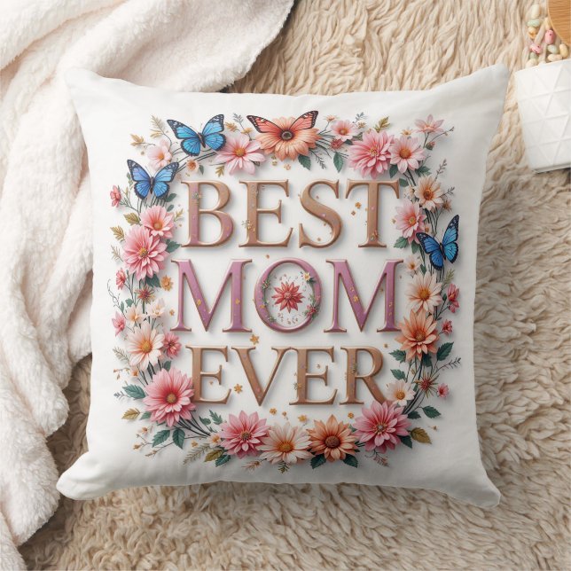 Bästa Mamma någonsin citera fjärilar och blommor Kudde (Filt)