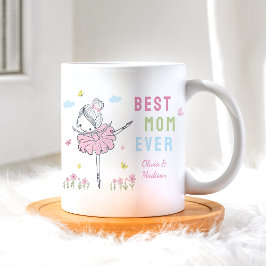 Bästa Mamma någonsin Cute Girl dansar Rosa Flowers Kaffemugg