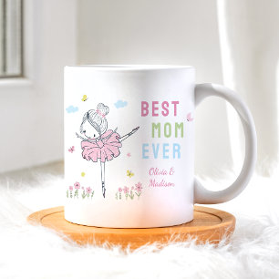 Bästa Mamma någonsin Cute Girl dansar Rosa Flowers Kaffemugg