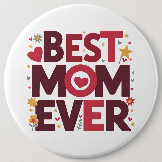 Bästa Mamma någonsin Cute Hearts Mors dag Knapp (Framsida)