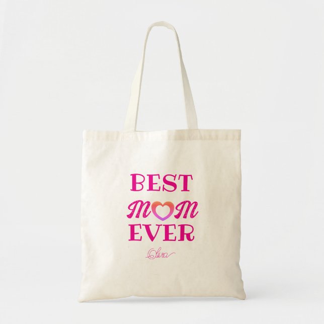 Bästa Mamma någonsin Cute Rosa Heart Mors dag Gift Tygkasse (Framsidan)