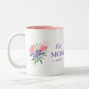 Bästa Mamma någonsin Cute Rosa Lila Blommigt Två-Tonad Mugg