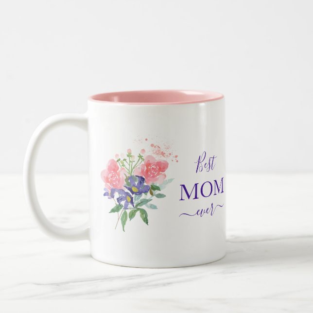 Bästa Mamma någonsin Cute Rosa Lila Blommigt Två-Tonad Mugg (Vänster)