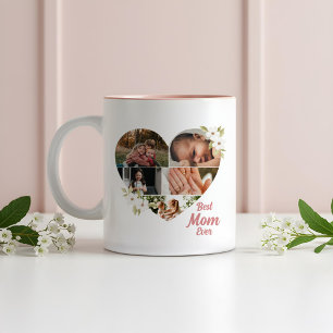 Bästa Mamma någonsin-Elegant-Blommigt Heart Photo  Två-Tonad Mugg