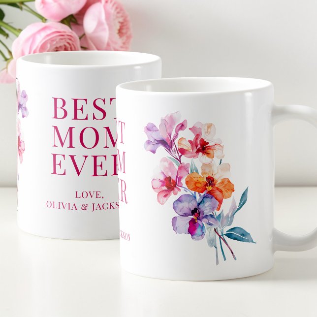 Bästa mamma någonsin Eleganta blommor blommor Mors Kaffemugg (Best Mom Ever Elegant Floral Flowers Mother's Day Coffee Mug)