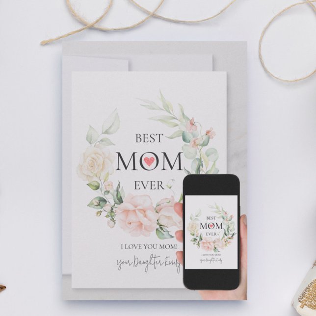 Bästa Mamma någonsin färglös Blommigt utandning 2 Julkort (Skapare uppladdad)