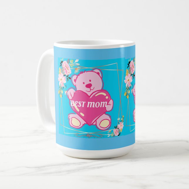 Bästa Mamma någonsin Florida Rosa Nalle Blommigt B Kaffemugg (Framsida vänster)