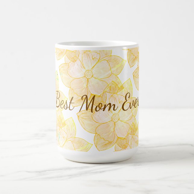 "Bästa mamma någonsin" Förgylld solig blomkruk Kaffemugg (Center)