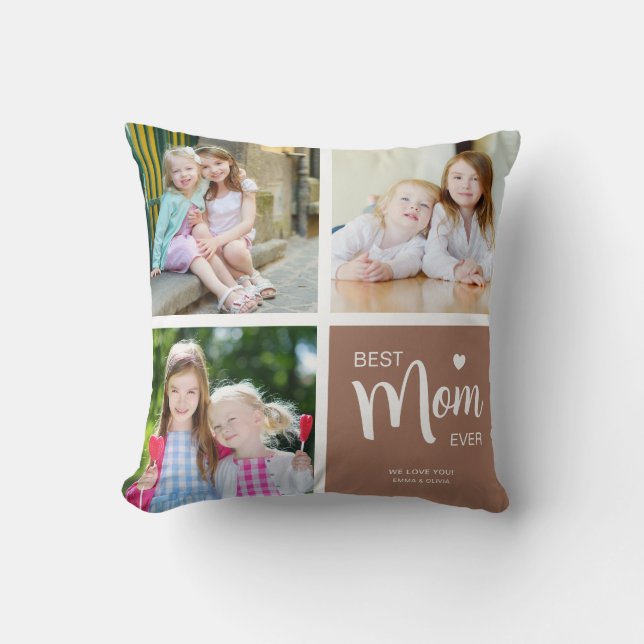 Bästa mamma någonsin Foto Collage Brun Kudde (Framsida)