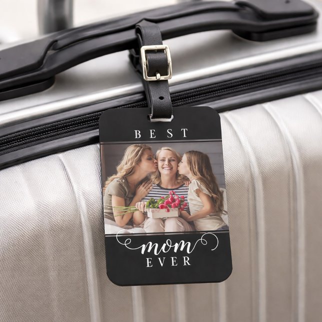 Bästa mamma någonsin Foto Modernt teckensnitt Bagagebricka (Best Mom Ever Photo Modern Script Luggage Tag)
