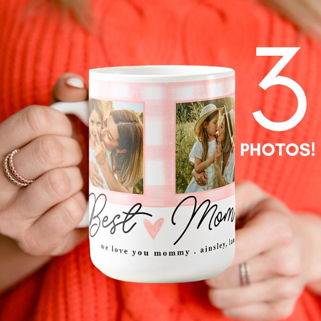 Bästa Mamma någonsin Foto Mors dag Gingham Heart C Kaffemugg (Skapare uppladdad)