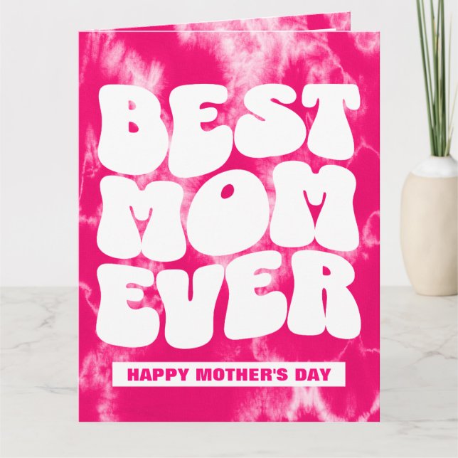 Bästa Mamma någonsin Foto Mors dag Rosa Tie Dye Kort (Framsida)