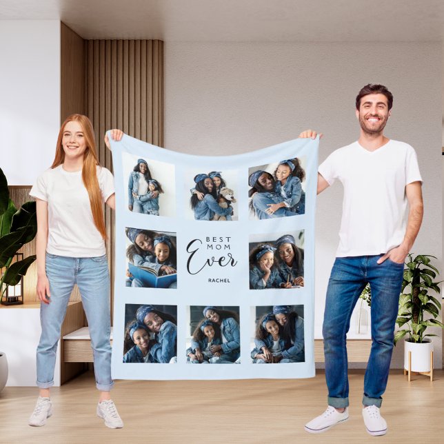 Bästa mamma någonsin, fotokollage, ljusblå mor fleecefilt (Skapare uppladdad)