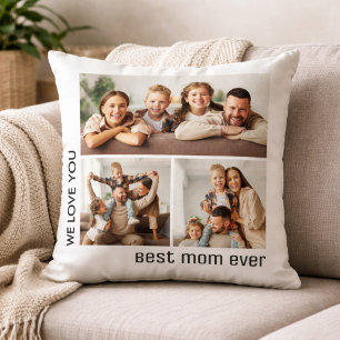 Bästa mamma någonsin Fotokollage Mors dag Vit Kudde