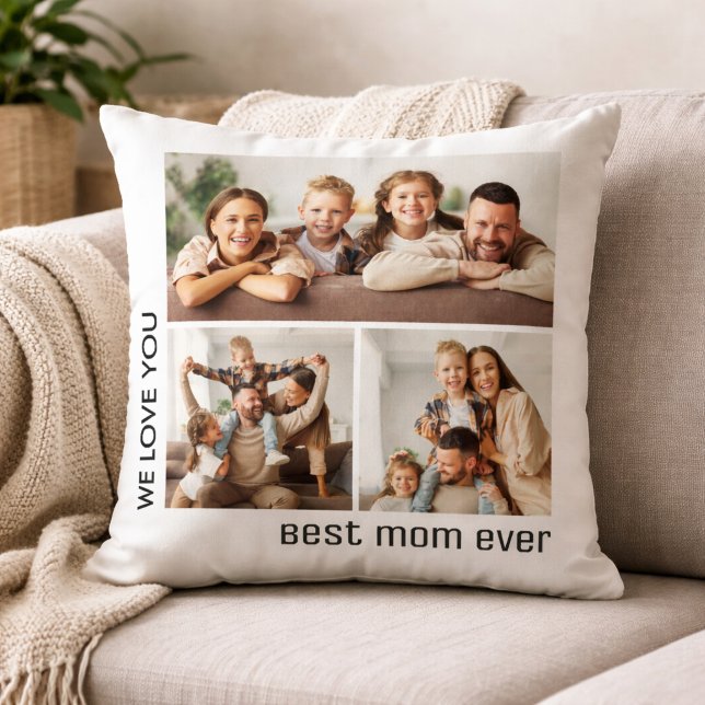 Bästa mamma någonsin Fotokollage Mors dag Vit Kudde (Best Mom Ever Photo Collage Mother's Day White Throw Pillow)