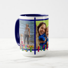 Bästa mamma någonsin Fotokollage Personlig blå Mugg