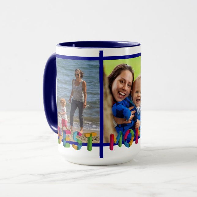 Bästa Mamma någonsin-fotokollage-Personligen Blue Mugg (Framsida vänster)