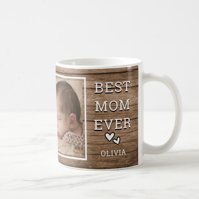 Bästa Mamma någonsin Fotokollage Rustic Wood Kaffemugg (Höger)