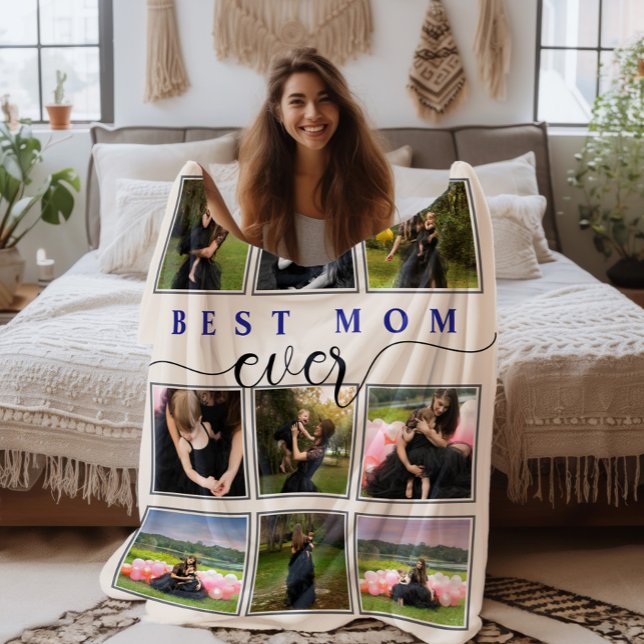 Bästa Mamma någonsin, fotokollage Skrivbildsblanke Fleecefilt (Best Mom Ever Modern Simple Photo Collage Blanket)