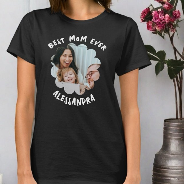 Bästa mamma någonsin-fotomonogramtypografi, blomma t shirt (Skapare uppladdad)