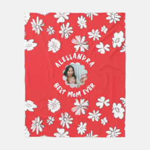 Bästa mamma någonsin-fotot-blommigt med ett enda s fleecefilt