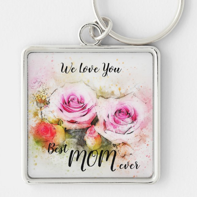 Bästa Mamma någonsin Fyrkantig Silverfärgad Nyckelring (Framsidan)