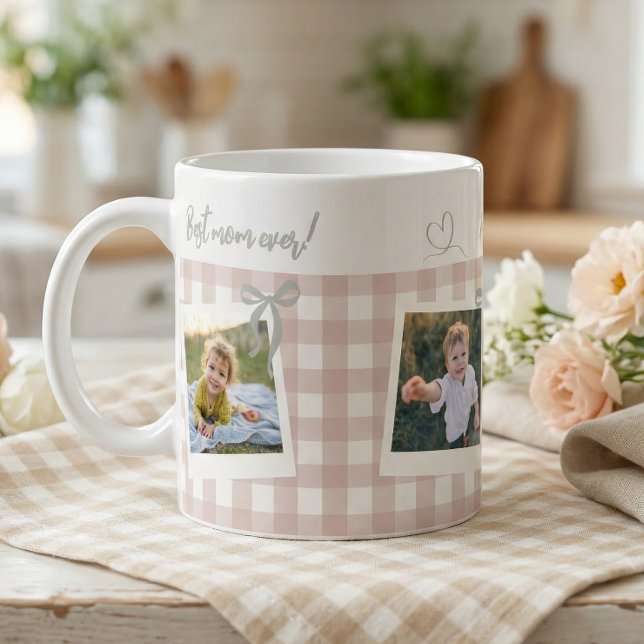 Bästa mamma någonsin Gingham fotokollage Kaffemugg (Skapare uppladdad)