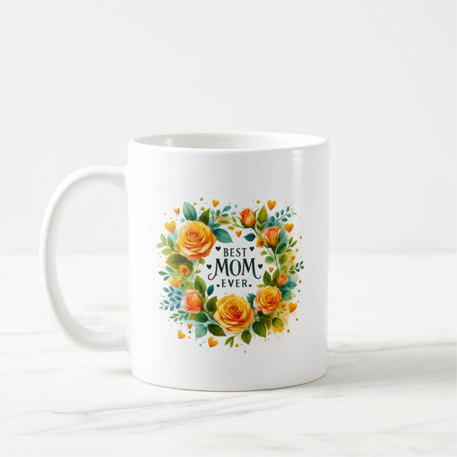 Bästa Mamma någonsin Gul ros Ram Kaffemugg (Vänster)