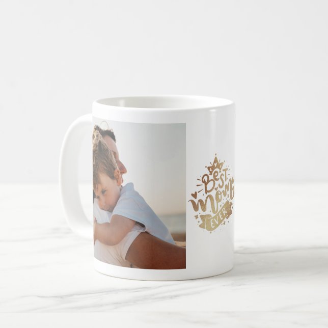 Bästa mamma någonsin guld bokstäver Foto Collage M Kaffemugg (Framsida vänster)