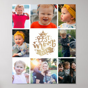 Bästa mamma någonsin Guld Foto Collage Minnessak P Poster