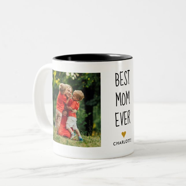 Bästa Mamma någonsin Guld Heart 2-foto Två-Tonad Mugg (Framsida vänster)