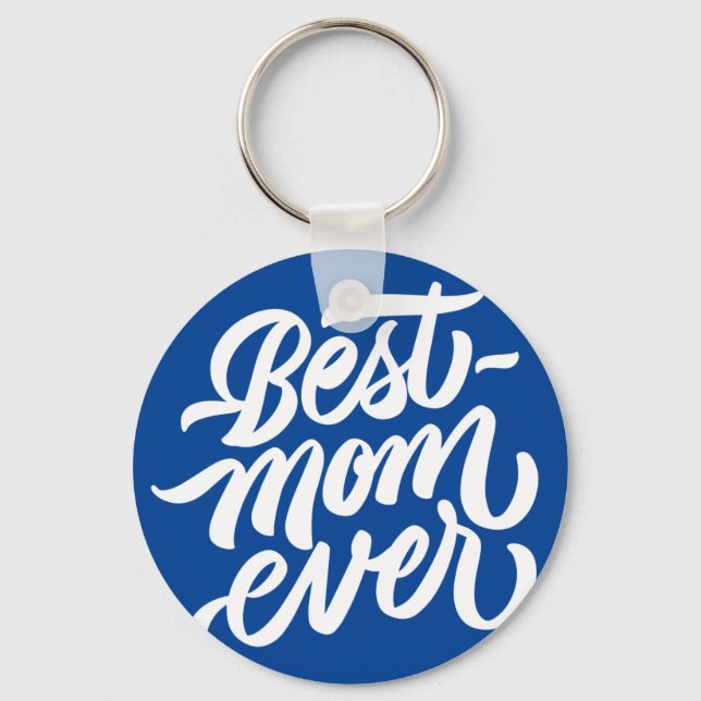 Bästa Mamma någonsin, handskriven skript, marblå Nyckelring (Framsida)