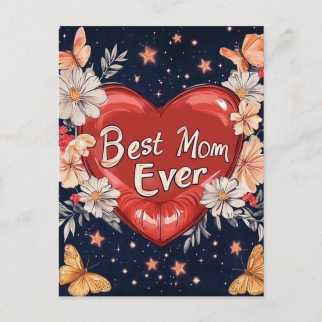 Bästa Mamma någonsin Heart-Mor Day-vykort för Helg (Framsida)