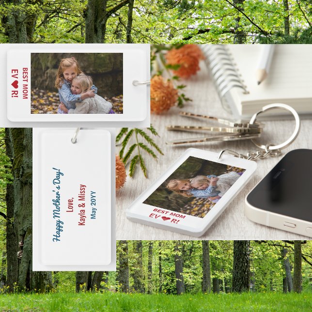 Bästa Mamma någonsin Heart Mors dag Photo Keepsaké (Best Mom Ever. Heart. Personalized photo keychain. Elegant modern minimalist Mother's Day bday gift)