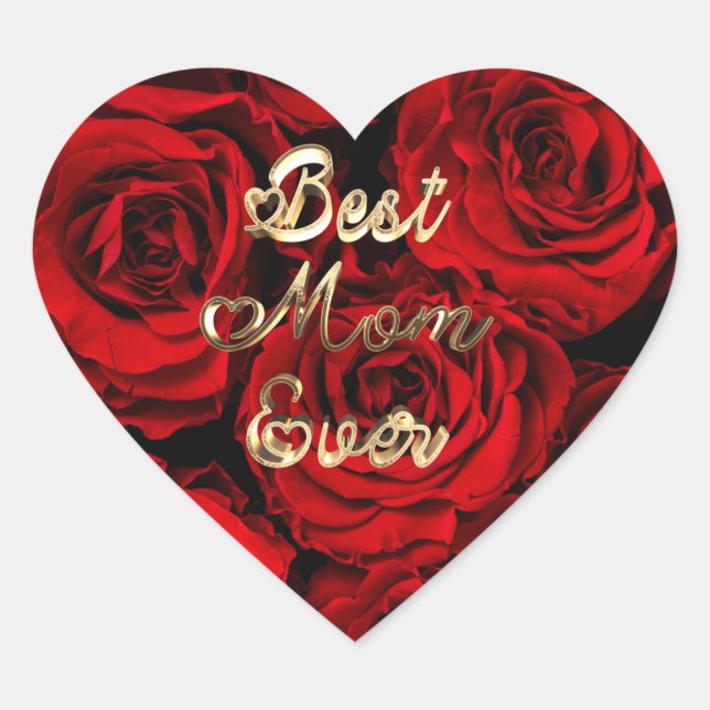 Bästa Mamma någonsin Hearts Röd ros Blommigt Hjärtformat Klistermärke (Framsida)
