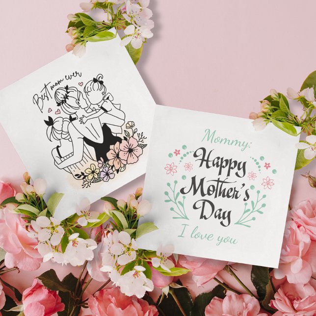 Bästa Mamma någonsin i morsa, barn i anpassningsba (Best Mom ever mum, custom greeting flat card)
