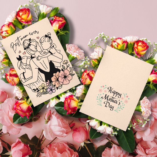 Bästa Mamma någonsin i morsa, barn i anpassningsba Anteckningskort (Best Mom ever mum, custom gretting card)