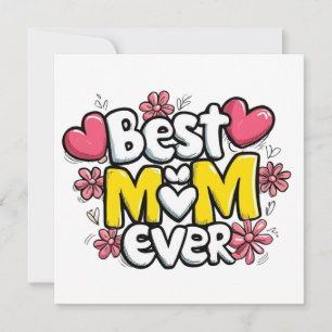 Bästa Mamma någonsin - Kawaii Doodle Stil med hjär Inbjudningar