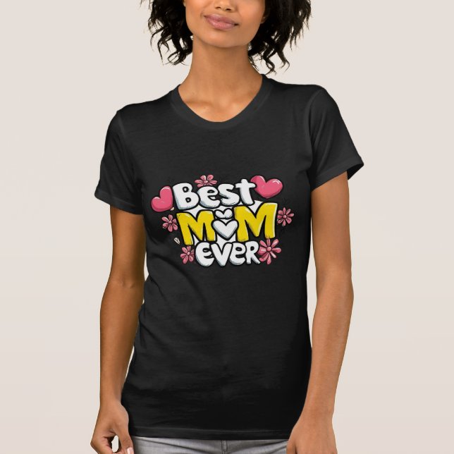 Bästa Mamma någonsin - Kawaii Doodle Stil med hjär T Shirt (Framsida)