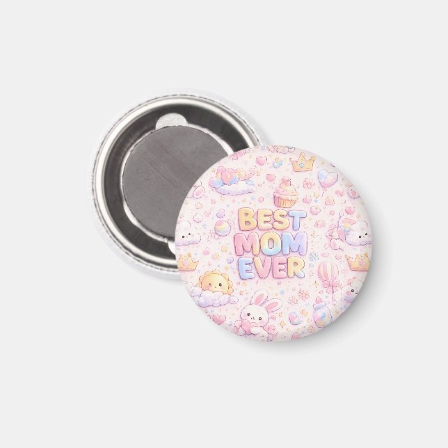 Bästa mamma någonsin Kawaii Pastell Mönster Magnet (Front/Back)
