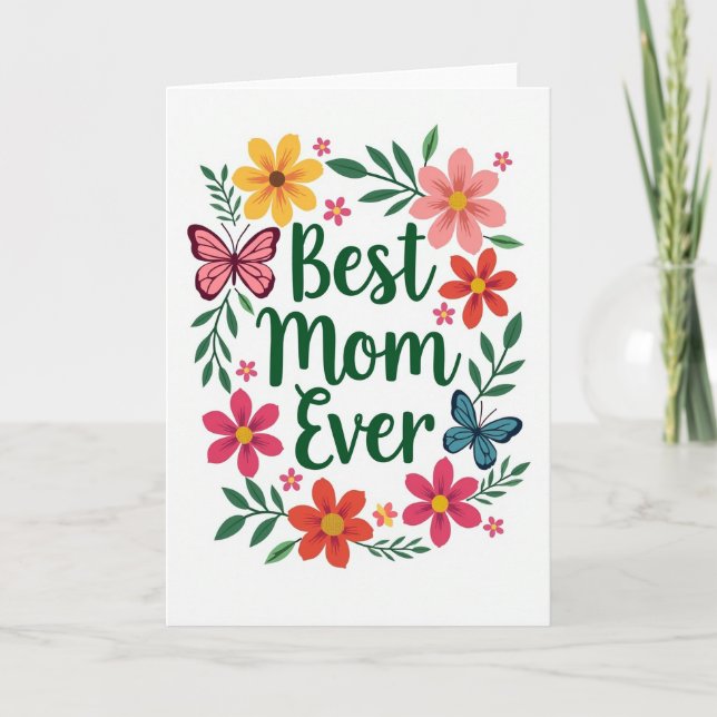 Bästa mamma någonsin kort med botanisk design (Framsida)