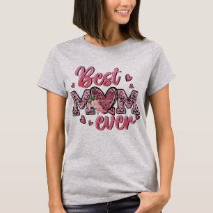 Bästa Mamma någonsin Leopard Blommigt T-Shirt Cu