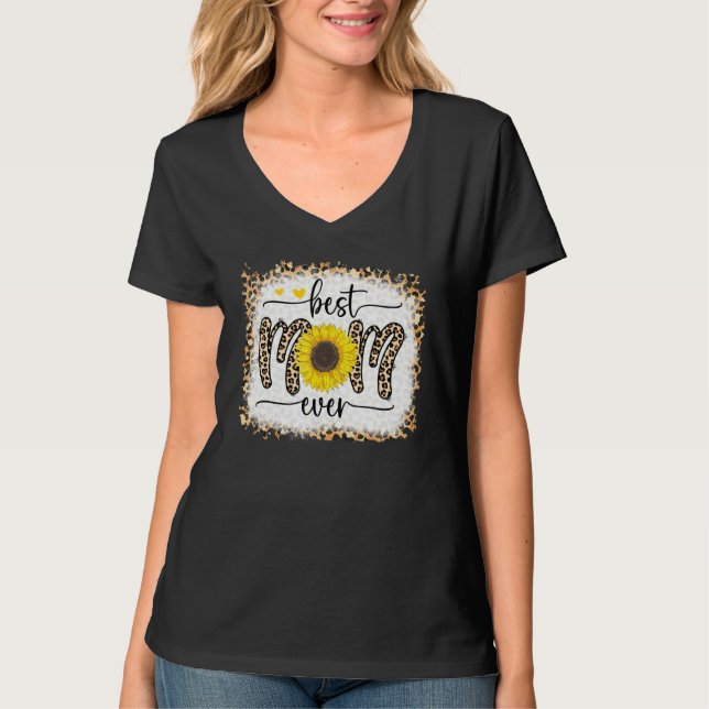 Bästa Mamma någonsin Leopard Solroshearts Bleached T Shirt (Framsida)