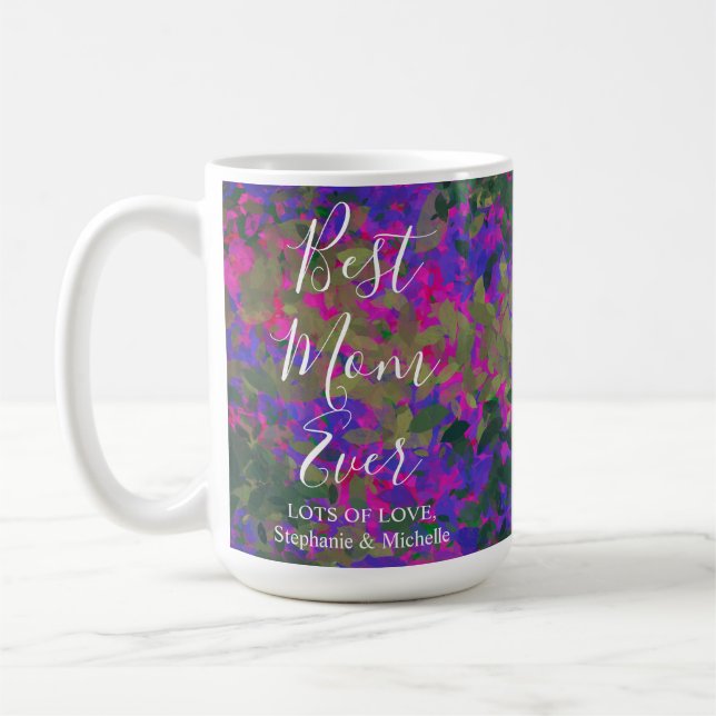Bästa Mamma någonsin Lila Rosa Grönt Garden Blommi Kaffemugg (Vänster)